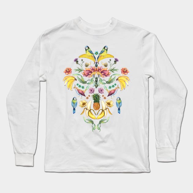 Jugend goes bananas - Bird and Fruit pattern Long Sleeve T-Shirt by linnw